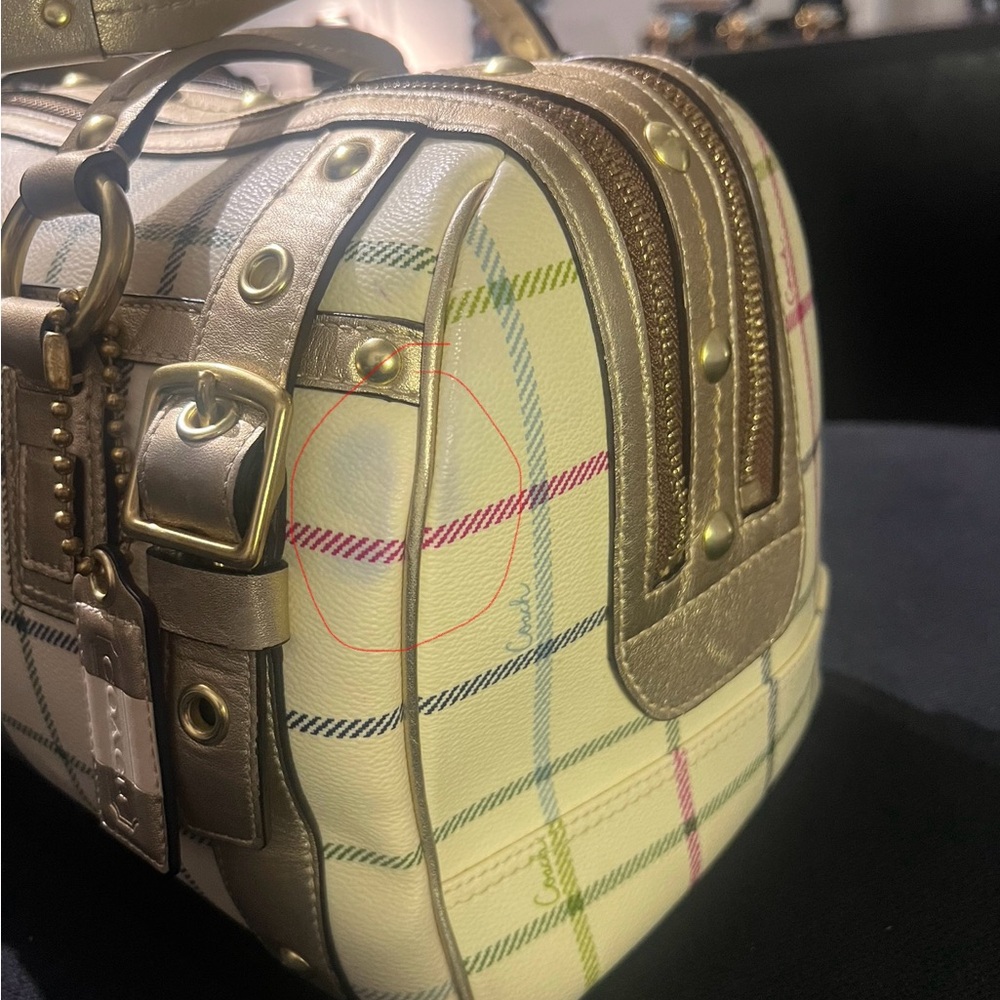 Coach XL Heritage Stripe Tattersal Double Zip Boston Satchel - Picture 9 of 11